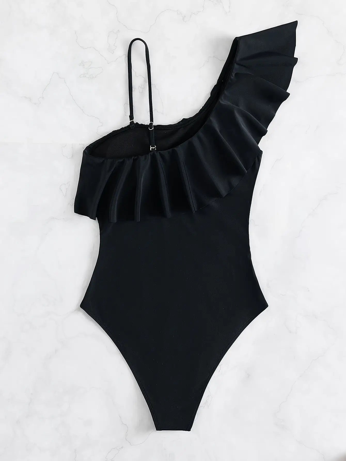 Ruffle Contrast Mesh One Piece Swimwear